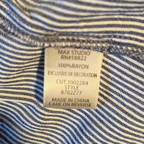 Max Studio Tiered Swing Top in Breezy Soft Rayon with Stripes in Blue - Picture 4 of 5